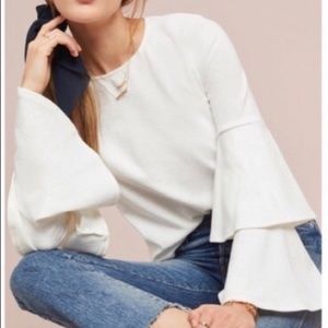 Anthropologie Long Ruffle Sleeve Top